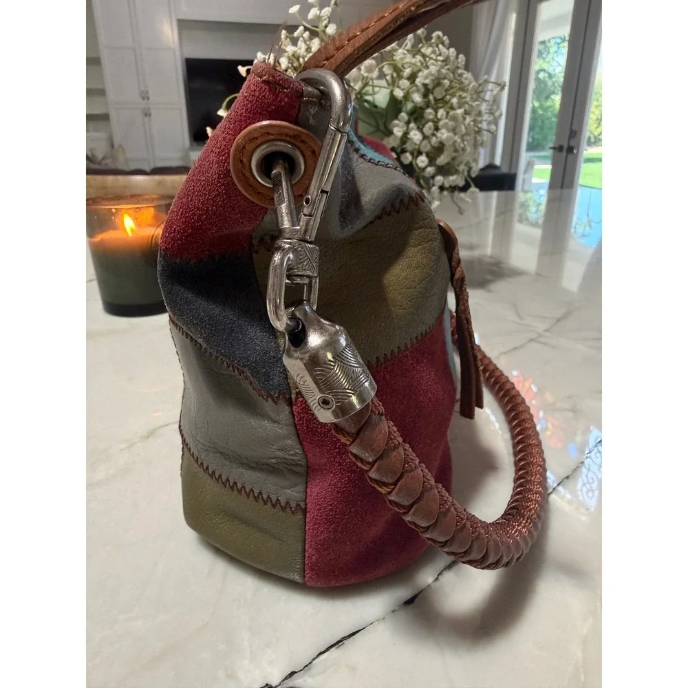 The Sak Patchwork Leather Suede Hobo Bag Multicolor Braided Handle Boho